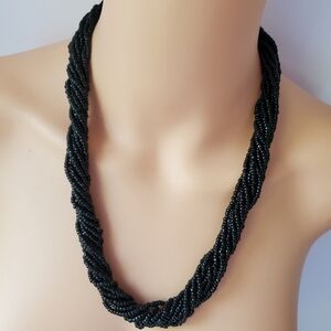 TRIFARI VTG Black Seed Bead Torsade Multi-Strand 19" Necklace Neutral Feminine